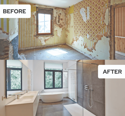Before and after remodel images of bathroom